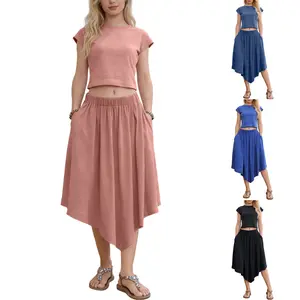 UANEO Women’s 2-Piece Co-ord Set – Fitted Cropped Top & Asymmetric Midi Skirt with Soft Fabric | Stylish Casual Lounge & Daily Wear Set