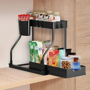 2-Tier Under Sink Sliding Organizer with Pull-Out Storage Basket, Space Saving for Kitchen, Bathroom and Laundry Room foldable shoe box spacesaving hanger jeans door hat shapesaver house Multifunctional Non-slip Pants Hanger anniversary wedding gift bag