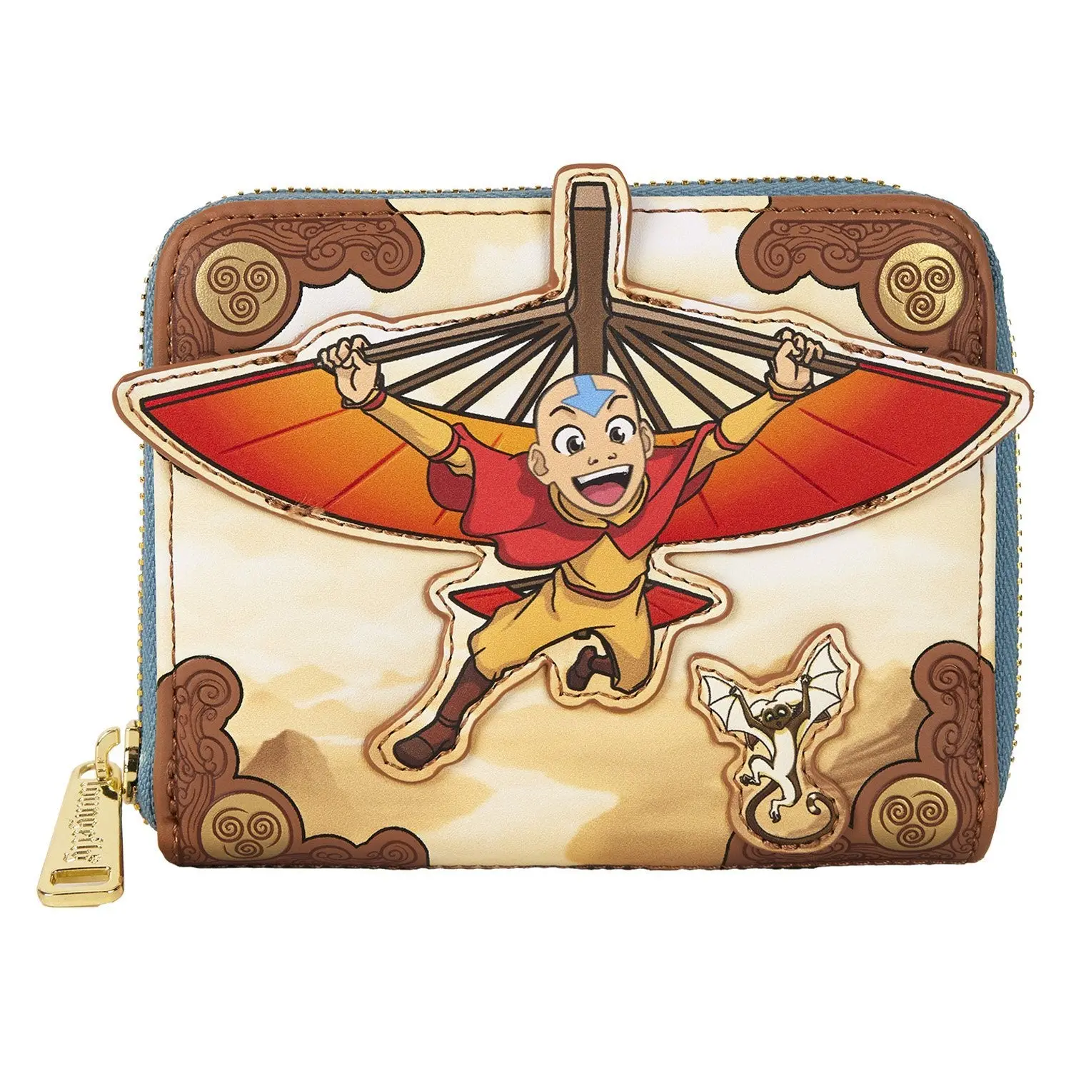 Loungefly Nickelodeon Avatar: The Last Airbender Aang Glider Wallet, Stylish Faux Leather Collectible for Fans with Appa, Momo, Embroidery & Gold Foil Airbending Symbol, Printed, Collectibles, Zip Closure, Character Motifs