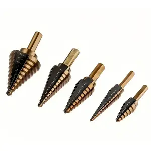 Step Drill Bit Set 5PCS - High Speed Steel Titanium Coated Unibit for Metal, Wood, Plastic - Cone Drill Bit Multiple Sizes, DIY & Professional Use