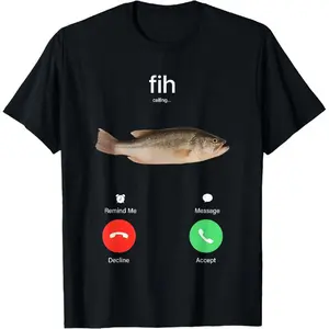 100% Cotton Fih Calling Remind me Message Decline Accept Phone Call Fish T-Shirt,summervibes