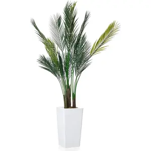 Artificial Palm Tree 5FT - Lifelike Fake Tree with White Tall Planter - Faux Tropical Areca Floor Plant in Pot - Artificial Silk Plant