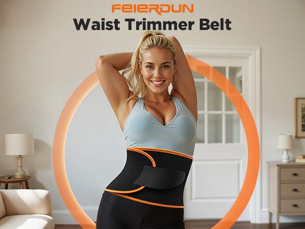 FEIERDUN Waist Trainer Belt for Men & Women, Sweat Band Waist Trimmer Belt, Stomach Wrap for Home Fitness, Body Shaper