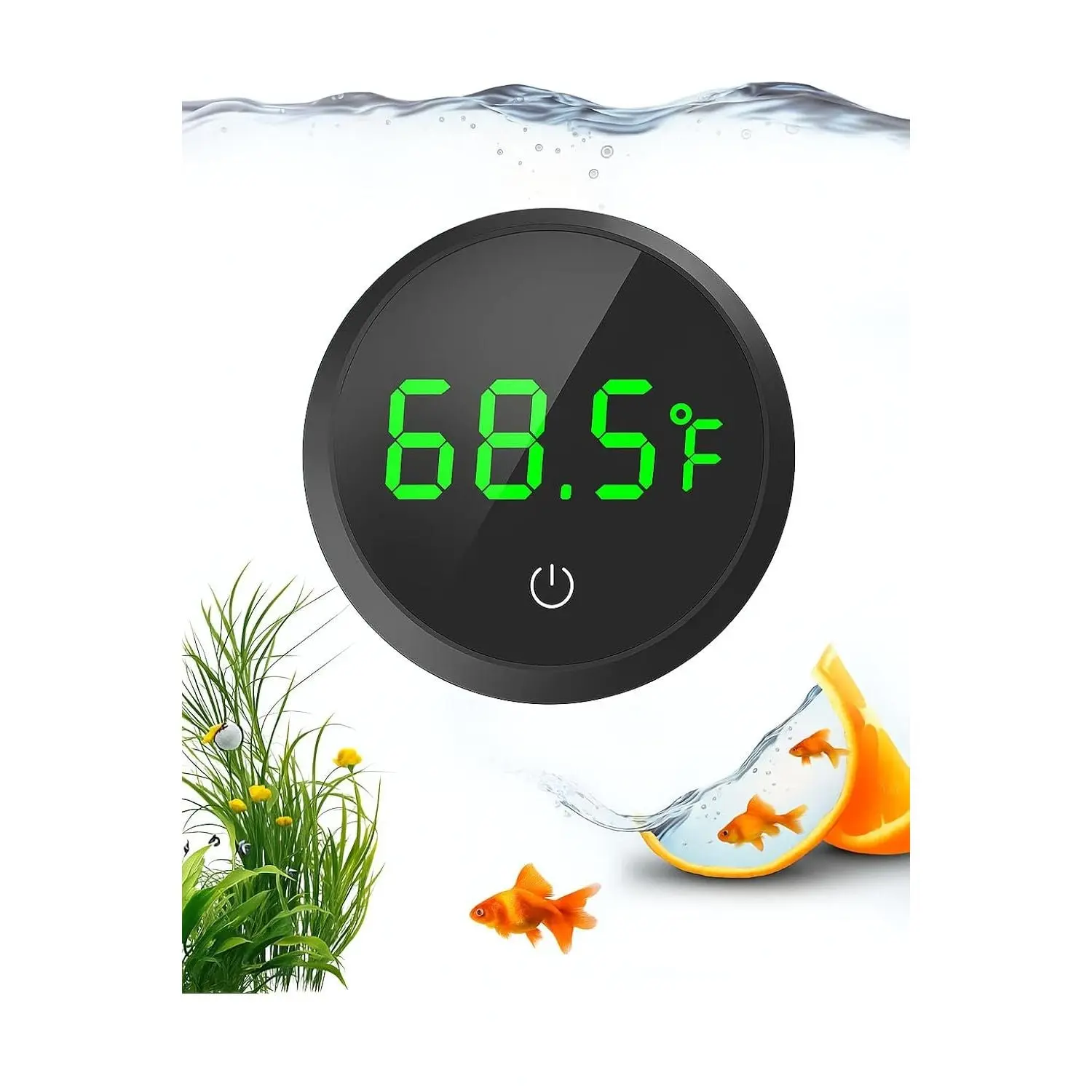 Digital Aquarium Thermometer - Wireless Fish Tank Thermometer with High Precision, Compact Design, LED Display, Smart Touch Screen, Touch Wakeup, Real-Time Temp, 0.18°C Accuracy, CR2032 3V Battery, Fish-Safe Metal Probe, 1 Unit, 1 User Manual, Batteries