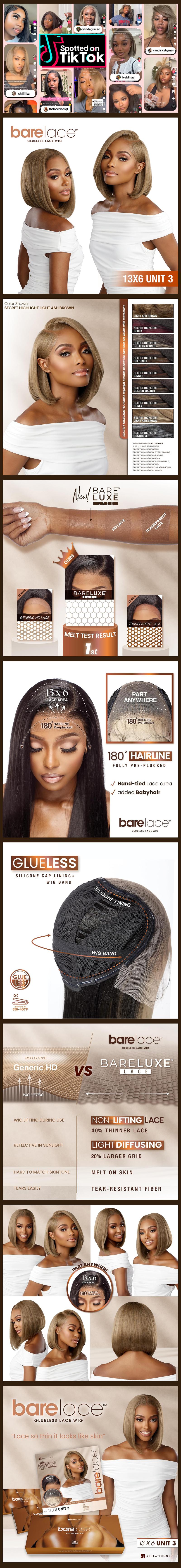 Sensationnel HD Lace Front Wig Glueless BareLace 13X6 Unit 3