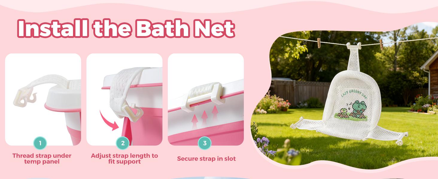 Collapsible Baby Bathtub with Soft Cushion, Thermometer and Bath Seat, Space-Saving Foldable Travel Bathtub for 0-36 Months Infants to Toddlers, Frog Blue