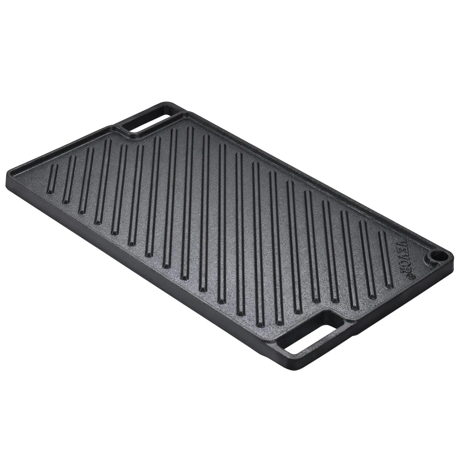 【SummerFinds】VEVOR Reversible Grill/Griddle,  , 9.7"x16.7" Pre-Seasoned Cast Iron Griddle, Rectangular Double Burner Griddle Pan, Non-Stick Family Pan Cookware with Handles, Flat Top Plate for BBQ, Gas Grill, Black
