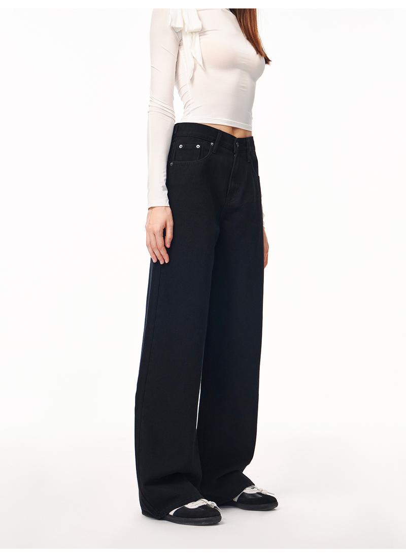 Nextrys AdaptHer Women's High-Rise Wide Straight Leg Baggy Jeans with Snap-Button Waistband Y2K Lightweight Tummy Control Casual Everyday Style Denim Basic Minimalist Maxi