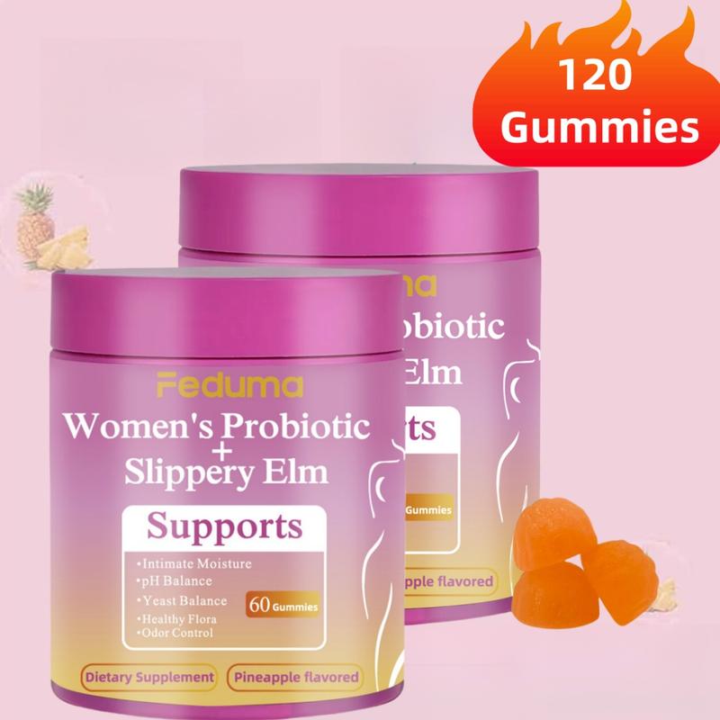 【BUY ONE,GET ONE FREE】Feduma Her Juicy Feminine Probiotics Gummies- All in One Solution with Slippery Elm and Prebiotics&Lactobacillus Probiotic Blend for Women’s pH Balance and Dryness - Hawaiian Pineapple Gummies 120 Count