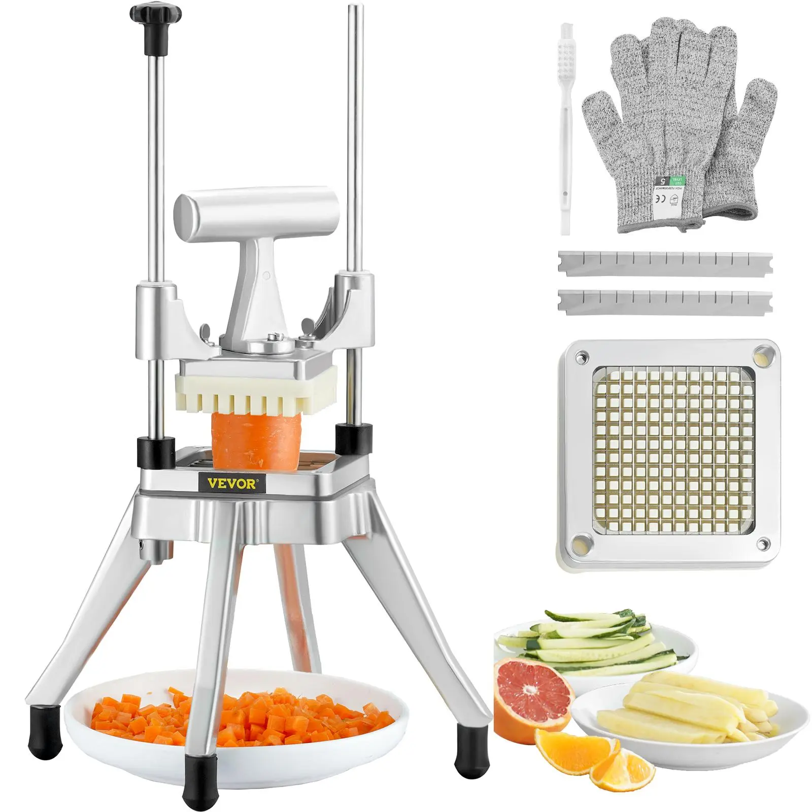 【summerfinds】VEVOR Commercial 1/4" 420J2 Steel Blade Heavy Duty Food Chopper - Aluminum Blades Potato Chipper, Dicing Kit, Hand Operated, French Fry Ready Kattex Cutter, Onion Slicer for Tomato Peppers Potato Mushroom - Stainless Steel Kitchen Utensil, Al