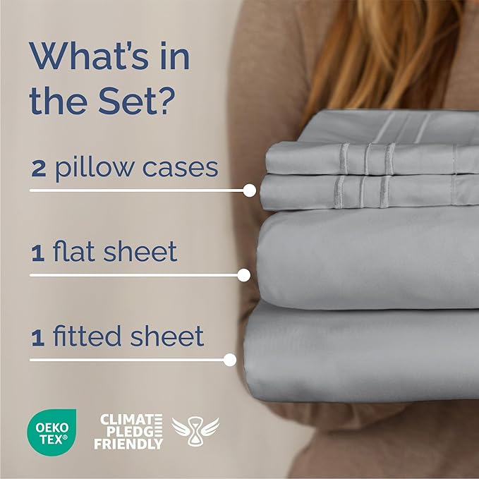 Raybee 4 Pcs Bed Sheets Set ,Solid King Bed Sheet With Pillowcases, 16" Deep Pocket Queen Sheets,Cooling Breathable & Hotel Luxury Super Silky Soft ,Bamboo Sheets Set