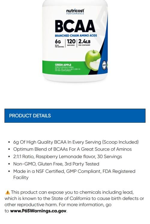 Nutricost BCAA Fitness Supplement Powder