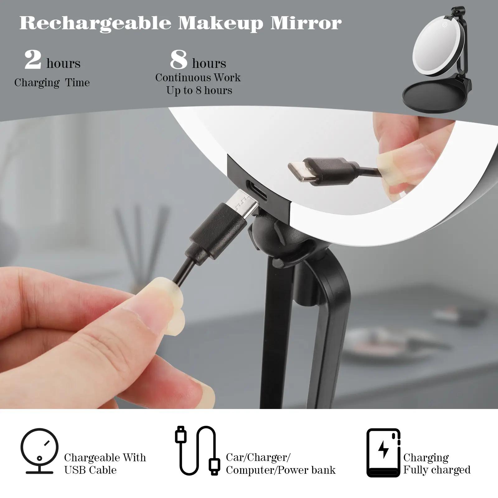 6-inch Cosmetic Magnifying Mirror with Base And Stand,1X/30X Double-sided LED Lighted Portable Mirror; FoldableAnd Adjustable Travel Mirror; for Business, Travel And Dates;Rechargeable Large-capacity Mirror; for Daily Makeup, SkinCare