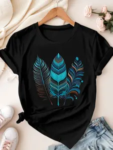 Women's Plus Size Short Sleeve T-Shirt - Vibrant Pop Art Geometric Print, Relaxed Fit Soft Breathable Fabric, Machine Washable Casual Summer Top for Spring & Summer Outfits, Spring Casual Wear |   Artistic Casual Tee |   Nontransparent Material, Ladies T