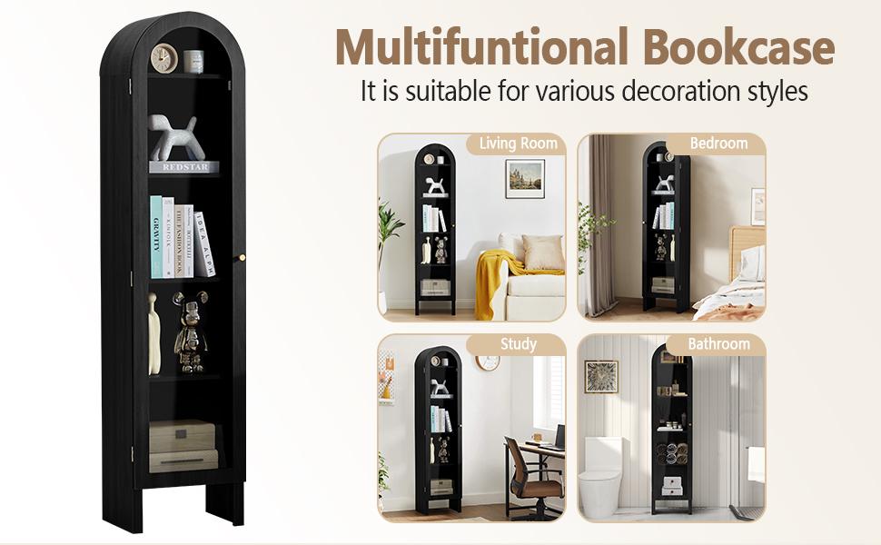 【New Upgrade】Giratree 66.93" H Arched Bookcase, 5-Tier Arched Cabinet Bookcase with Adjustable Shelves, Acrylic Glass Cabinet Door for Living Room, Reading Room and Bedroom 【New Upgrade】Giratree 66.93" H Arched Bookcase, 5-Tier Arched Cabinet Bookcase with Adjustable Shelves, Acrylic Glass Cabinet Door for Living Room, Reading Room and Bedroom