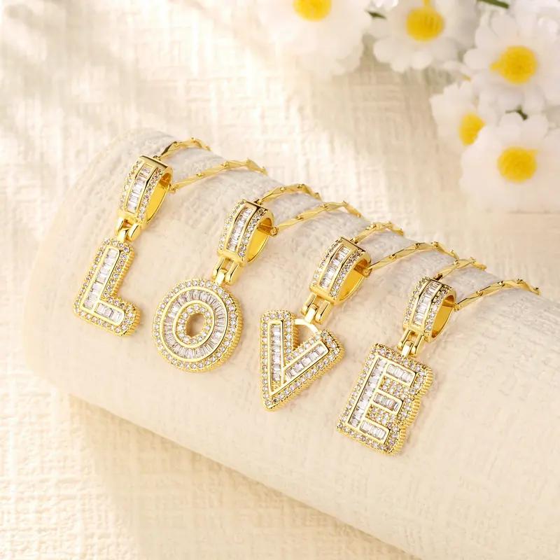 2 Pack Initial Letter Necklace 14k Gold Plated Bling Dainty Necklaces Trendy Chunky Custom Name Necklace Personalized Round Circle Pendant Zirconia Letters Name Valentine's Day Anniversary Jewelry Set Gifts for Mom Gifts for Daughter tiktokshopspringglowu