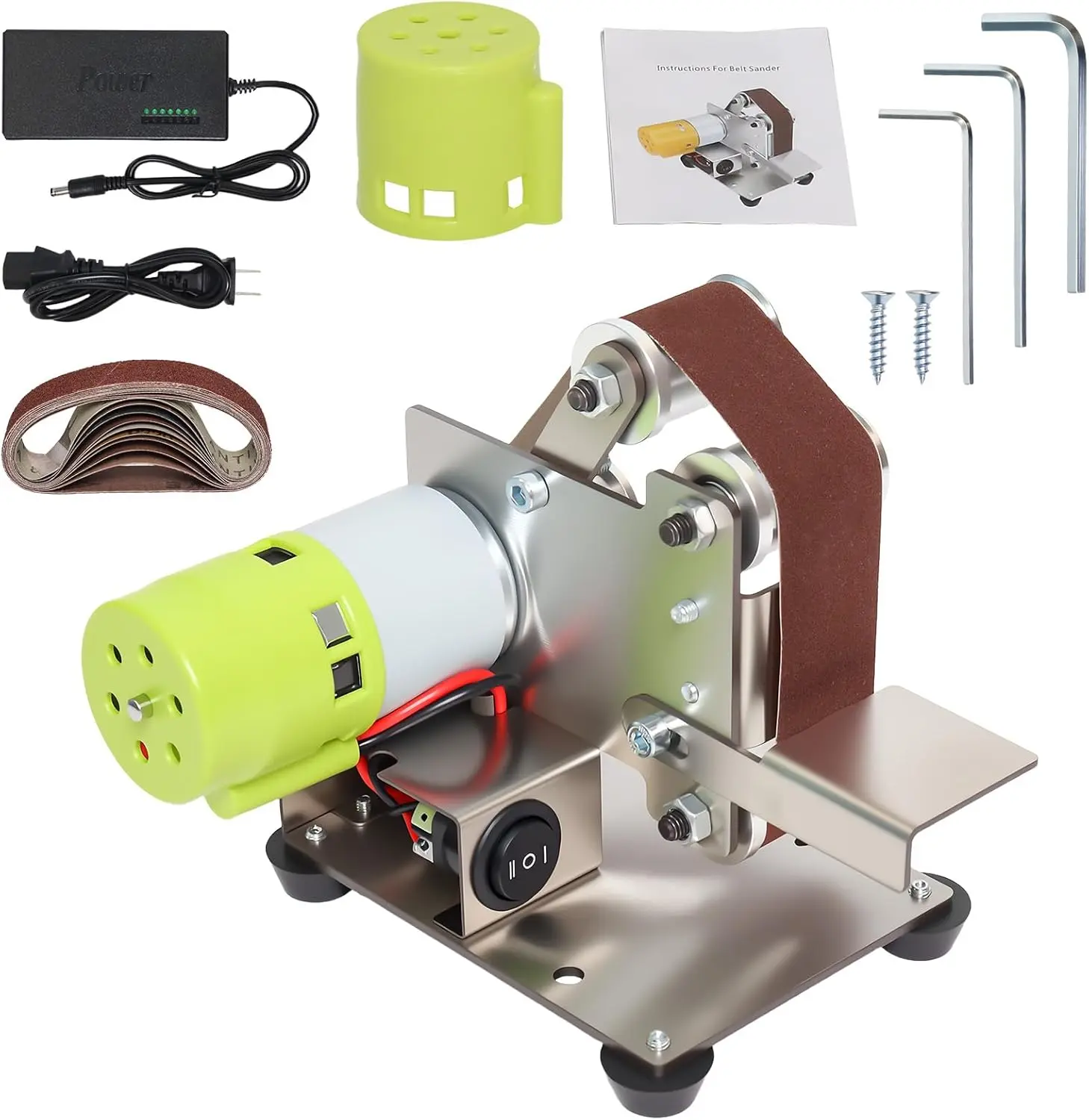 110V Upgraded 7-Speed Electric Mini Belt Sander Knife Sharpener - 304 Steel Body with Footpad Base, Smooth Copper Run, mm Precision, Adjustable Angle, 10 Belts for Knives, Metal/Wood/Plastic DIY Small Grinder Polisher