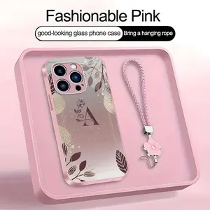 Suitable for [iPhone 15 Pro] high-end women's phone case,a beautiful four-leaf clover lanyard is included,a free four-leaf clover lanyard is included, with 26 letters of the alphabet to choose from and exquisite flower patterns 952