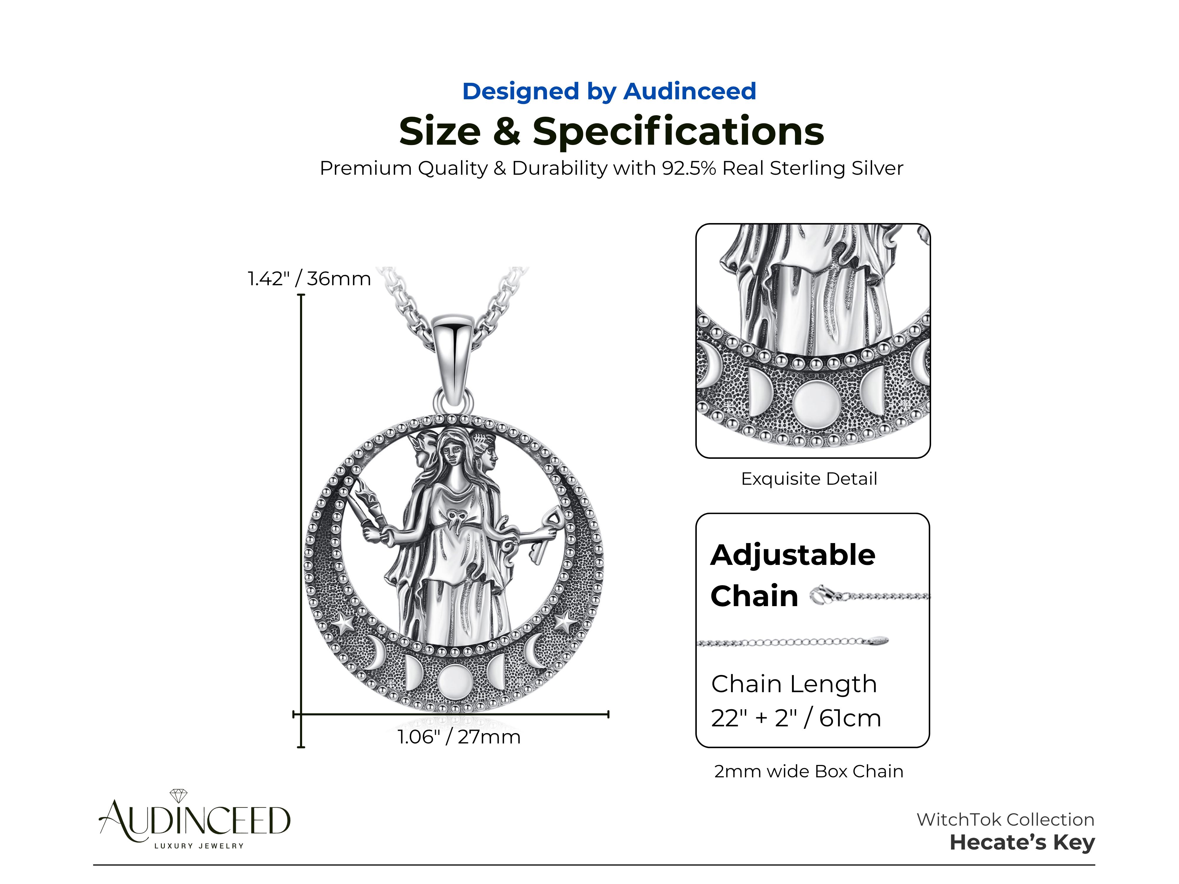 Audinceed Hecate's Key S925 Sterling Silver Moonstone Necklace, Witchtok Collection, Hekate Triple Moon Goddess Pagan Wiccan Magic Silver Necklace Pendant Protection Blessed Amulet Jewelry Gift for Women Men Audinceed Hecate's Key S925 Sterling Silver Moonstone Necklace, Witchtok Collection, Hekate Triple Moon Goddess Pagan Wiccan Magic Silver Necklace Pendant Protection Blessed Amulet Jewelry Gift for Women Men