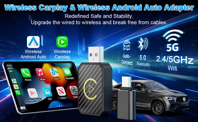 2026 Wireless Adapter for iPhone/Android Fast Connect No Delay Hands-Free Calling Electronic Charger CarPlay Adapter