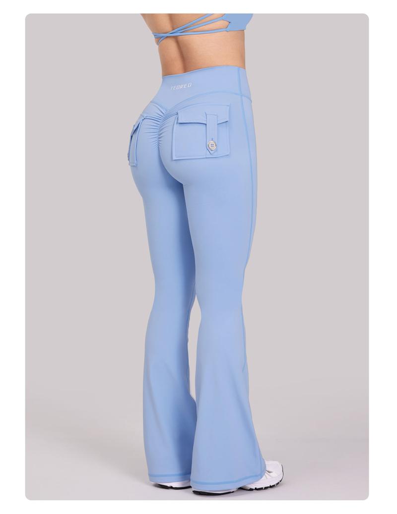 YEOREO CoreFlex Flare High-Waisted Scrunch Tummy Control Leggings with Pockets Butt-Lifting Seamless Workout Pants Tight Fit Breathable Fabric Sweatpants