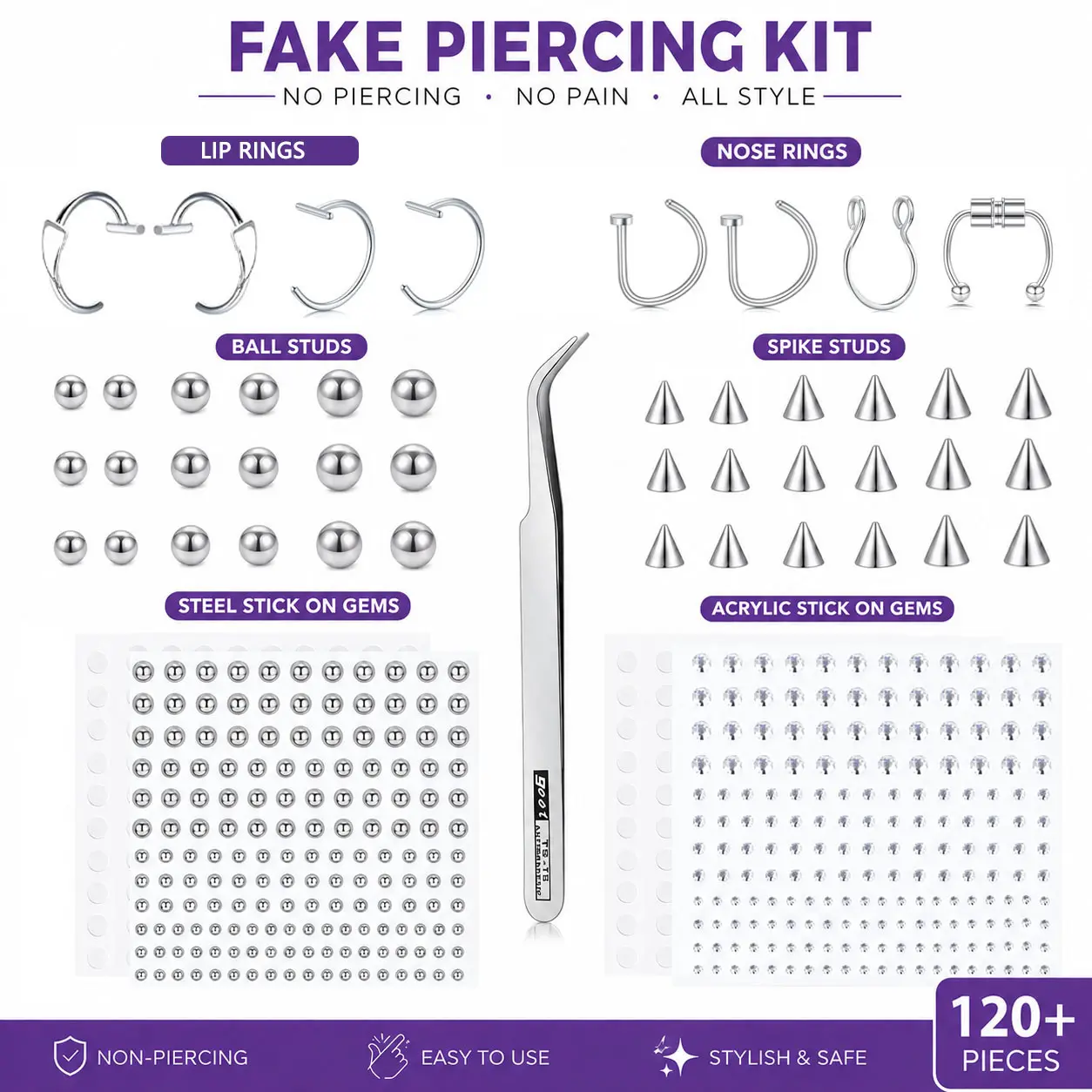 Fake Piercings Stickers Fake Lip Piercing Fake Lip Ring Fake Nose Ring Hoop Fake Snake Bites Fake Eyebrow Piercing Clip Lip Ring Fake Eyebrow Ring Fake Face Piercings