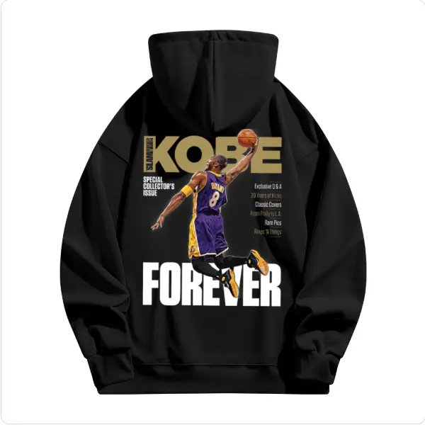 Men's Kobe Bryant Commemorative Hoodie - Stylish Basketball Style, Classic Dunk Scene, "FOREVER" Lettering, Relaxed Fit, Sporty Chic Casual Streetwear, Soft Long Stretchy Breathable Fabric, Wrap Design, Basketball Fan Essential, Pairable with Joggers, Cre