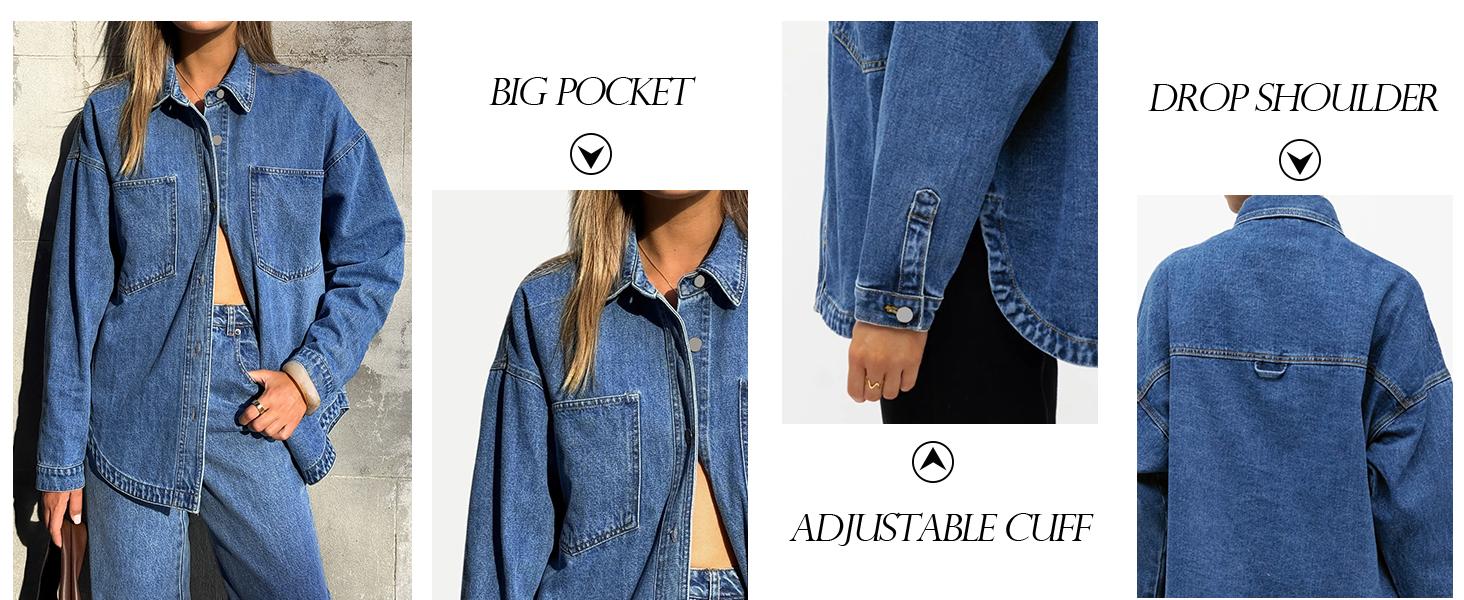 EMMIOL Women Denim Shirts Oversized Long Sleeve Button Down Blouse Distresse Jean Jacket Fall Outfits 2025
