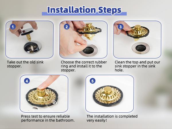 Universal Bathtub Drain Stopper Shower Drain Hair Catcher, Tub Stopper with Visible Top Strainer, Upgraded 3 in 1 Pop-up Drain Plug Fit for 1.5 to 2.4" Hole, Stainless Filter Basket, Brushed Gold