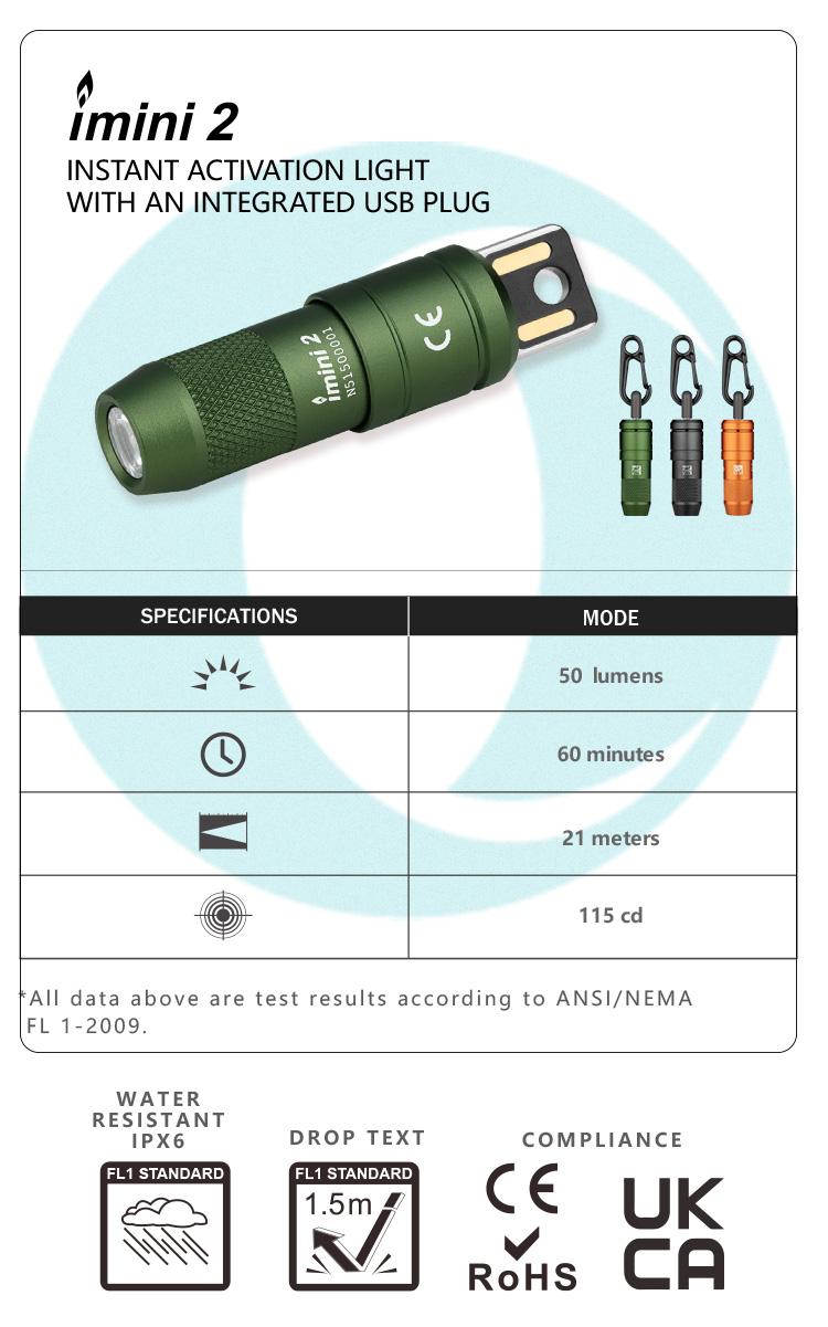 TikTokShopBlackFriday OLIGHT IMINI 2 EDC Rechargeable Keychain Flashlight, 50 Lumens Compact and Portable Light, tiny EDC Keyring Lights with Built-in Battery