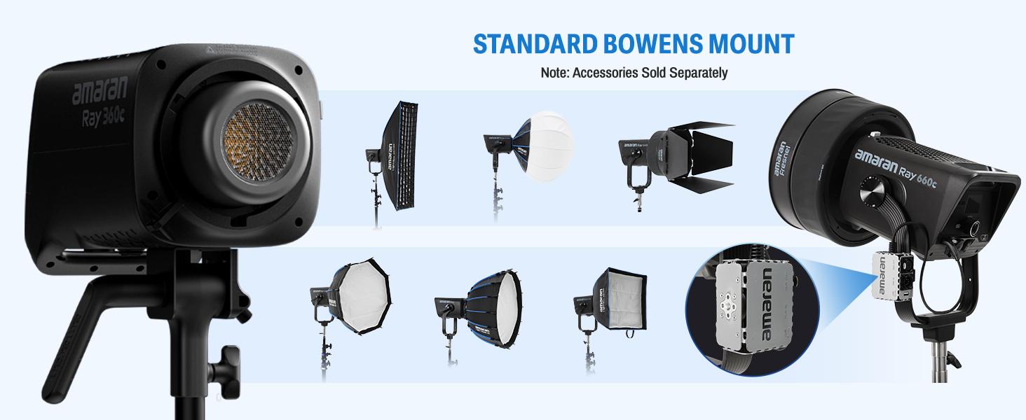 amaran Ray 660c RGB LED Video Light - 660W full-color APP/DMX Control, 1,800-20,000K 38,500Lux/1m COB Continuous Output Lighting, Bowens Mount Portable Light for Content Creators，Photography, Studio,Video Recording