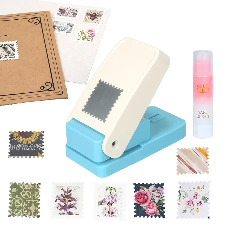 6-Style Large Stamp Puncher & Embossing Tool Stampfor Junk Journaling & Scrapbooking, Free Glue Stick Included, Paper Craft DIY Stationery Craft Tool (Office Supplies for Scrapbook Projects)