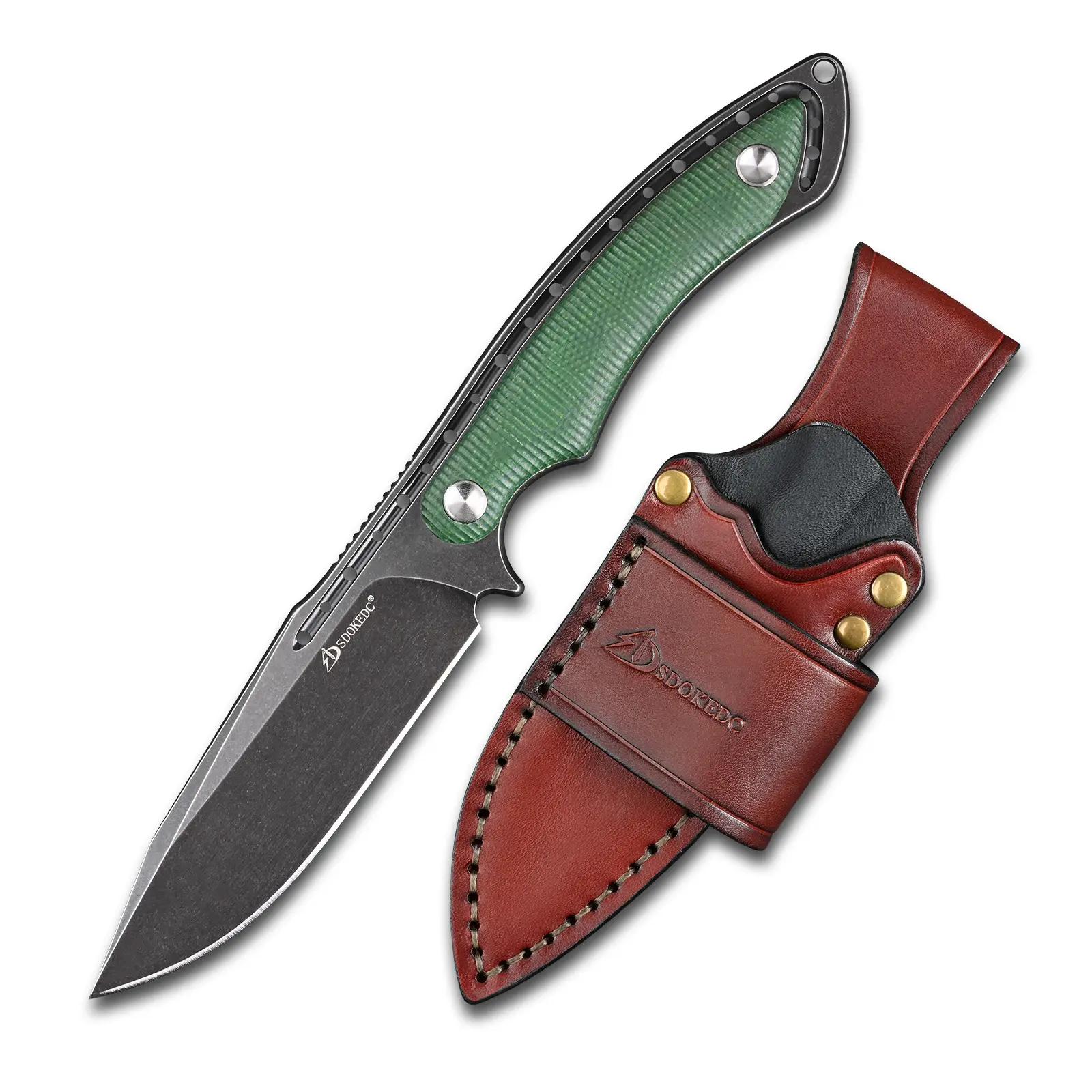 Fixed Blade Knife, Full Tang Durable Outdoor Tool with 14C28N Steel Blade (60-61HRC), Stone Finish & Micarta Handle for Camping & Fishing, Includes Leather & Kydex Sheaths, Knives, Outdoor Knives