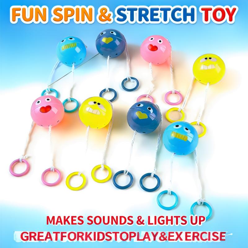 Luminous Whistling Flying Ball Tetherball Toy with 4 Unique Emojis Arm Coordination Exercise Stress Relief Small Toy for Children Battery Free Fun Spin Stretch Toy