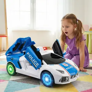 Transforming Stunt Car Toy with Open Doors, LED Lights & Music, Electric Model Car for Boys & Girls, Birthday Gift