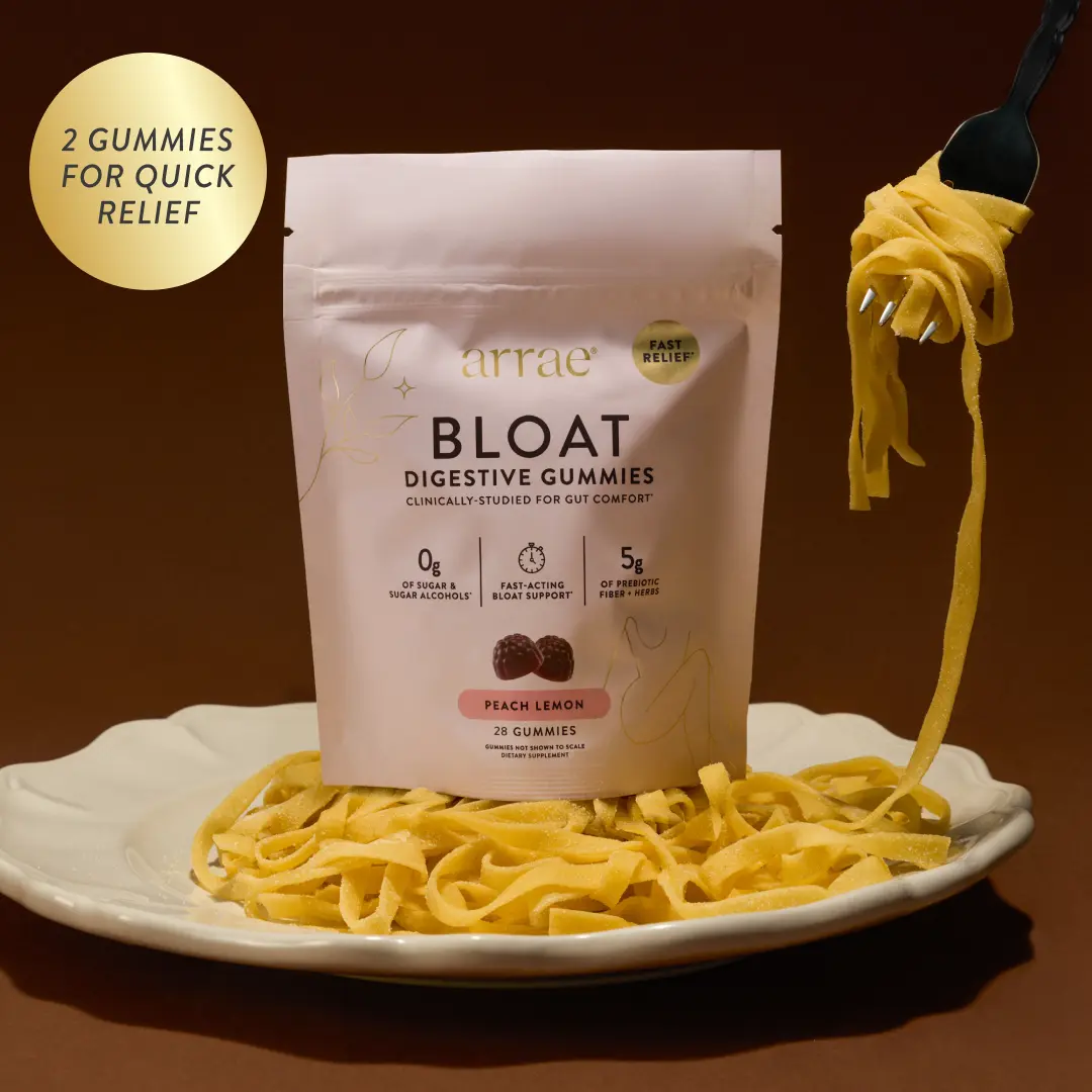 Arrae Bloat Gummies | Fast-Acting Bloating Relief Peach Lemon Gummies | Clinically Proven| 28 ct| Natural Healthcare Dietary Supplement Edible Fiber Bathroom Fitness Fitness