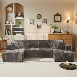 HSECOYAY Oversized 131.8" U Shape Cloud Couch PlusSectional Sofa with Chaise Modern Modular Sofa with 6 SoftPillows & Lounge Chairs Boneless Upholstered Couches forLiving Room Bedroom Plush Corduroy Fabric khaki