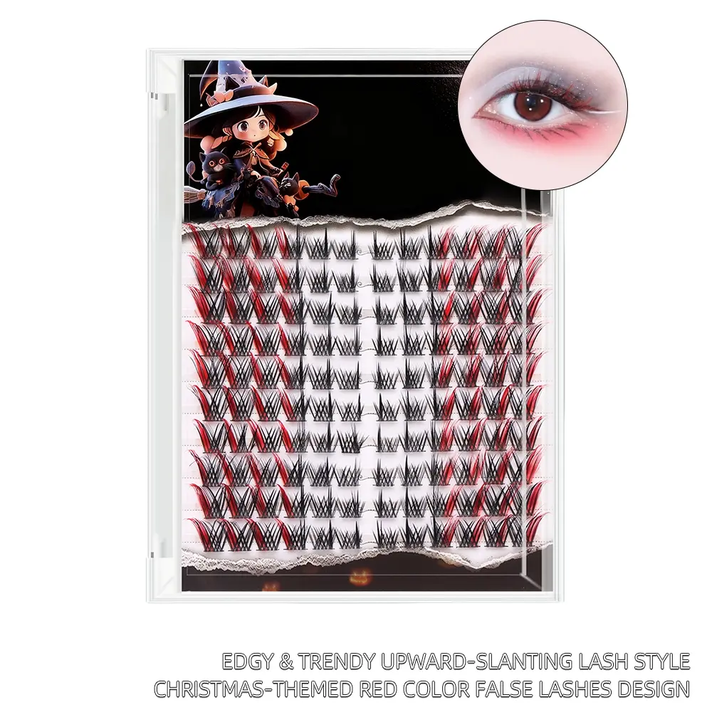 Glue-type 120-cluster slanted colored false eyelashes, Cosmetic false lashes, Diy Makeup Lashes, Diy Lash Clusters, fox eyes, C-curl segmented style, suitable for beginners, reusable, thick, eye tail lengthening