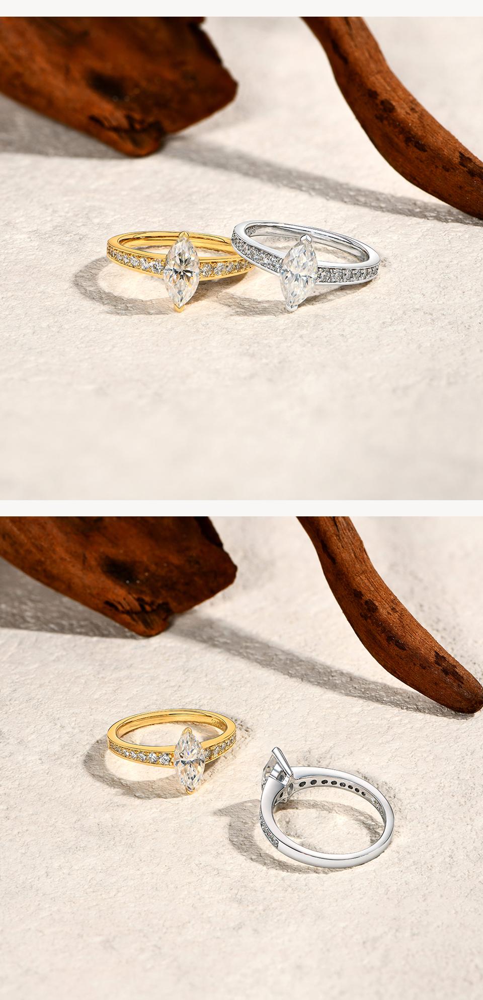 ATTAGEMS D VVS1 Color Marquise Shape 1CT Lab-Created Moissanite Ring for Women Men Unisex 925 Sterling Silver Engagement Wedding Rings Gift Jewelry Casual R291 SpringStatements