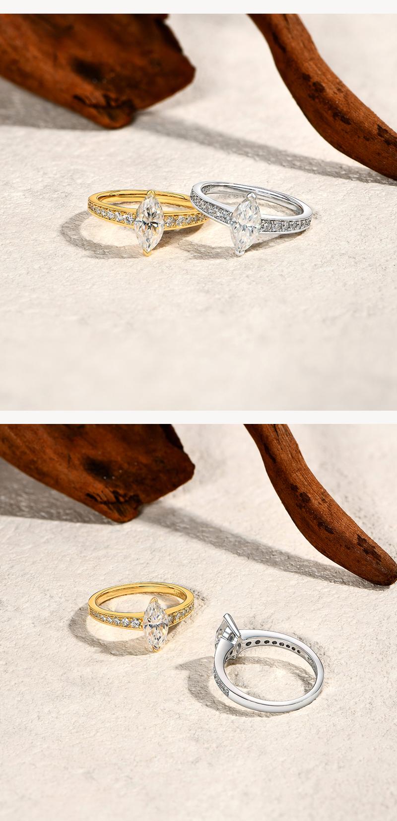 ATTAGEMS D VVS1 Color Marquise Shape 1CT Lab-Created Moissanite Ring for Women Men Unisex 925 Sterling Silver Engagement Wedding Rings Gift Jewelry Casual R291