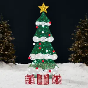 Best Choice Products 6ft Lighted 2D Christmas Tree Outdoor Decor w/ 170 LED Lights, Gift Boxes, Storage Bag Best Choice Products 6ft Lighted 2D Christmas Tree Outdoor Decor w/ 170 LED Lights, Gift Boxes, Storage Bag