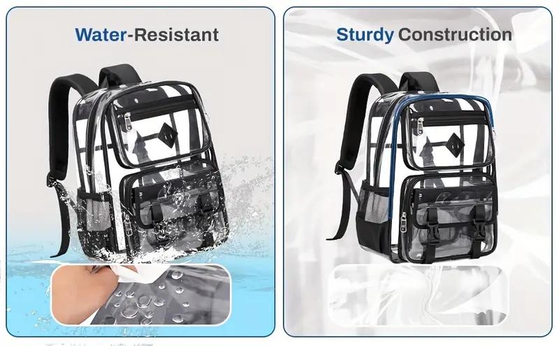 Clear Backpack for School & Work - Stylish Black Transparent Bookbag with Laptop Compartment, Waterproof PVC, Ideal for Security Checks & Daily Use Visibility