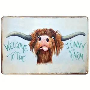 [Aluminium Sheet]1Pc Highland Cow Scottish Cow Metal Farm Sign - Welcome To The Farmhouse Wall Decor - Heavy-Duty Aluminum, Waterproof & Dustproof Outdoor/, 8X12 Inch Rustic Scottish Cow Plaque For, Porch, Barn, - Easy-Hang Retro Farm