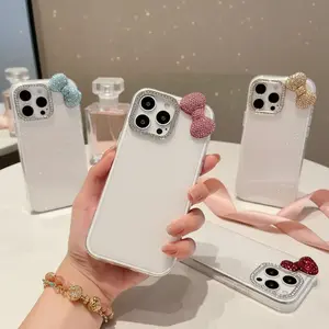 Rhinestone Decor Bowknot Design Phone Case, Cute Phone Protective Cover, Phone Accessory Compatible with iPhone 11 12 13 14 15 Pro Max, Casing shockproof mobile phone case protector beautiful drop-proof slim aesthetic i phonecase shopping clear shell
