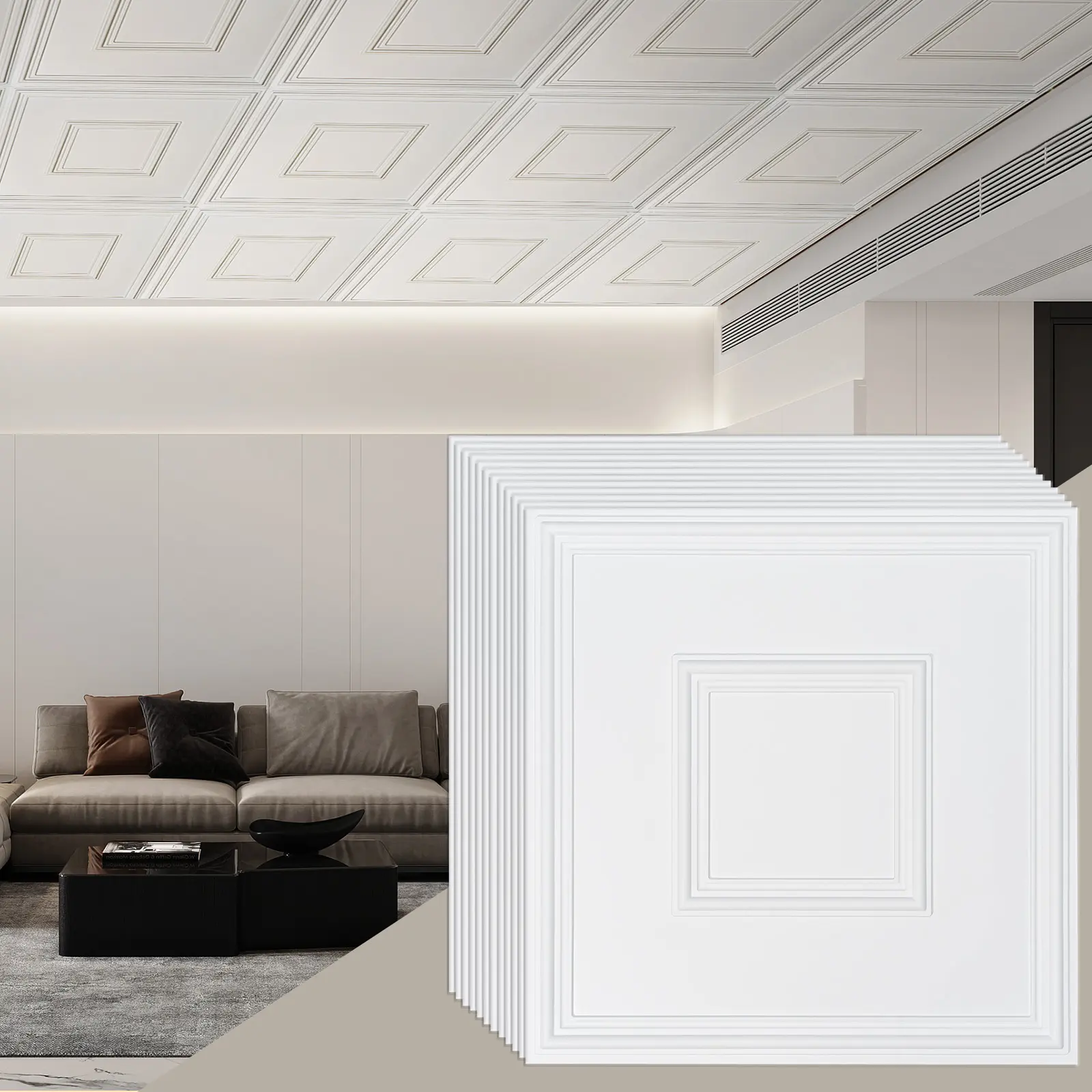 【Summerfinds】VEVOR Ceiling Tiles,12-Pack 24 x 24 inDrop Ceiling Tiles Premium PVC SheetEasy Installation/ Cutting Plastic Glue-up Ceiling TileCeiling Covering for Home/Office DecorationWhite Geometric