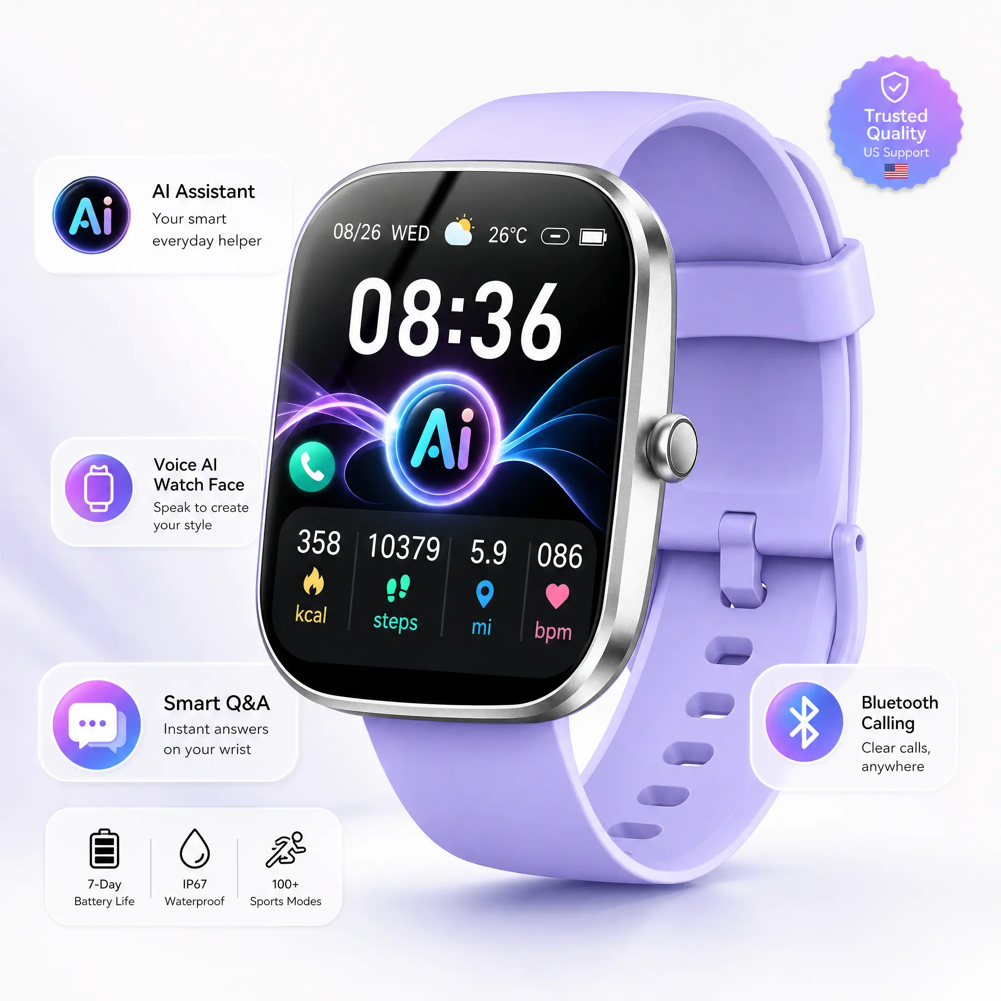 [Free Delivery] Tukio 1.69'' Touchscreen Multi-Functional Smartwatch Wristwatch - Wearable Tech Cool Gadget, Android Compatible, Fitness Tracker with Sleep Monitor, Pedometer, Stopwatch, Waterproof, Call + Music - Holiday Gift for Fitness Enthusiasts