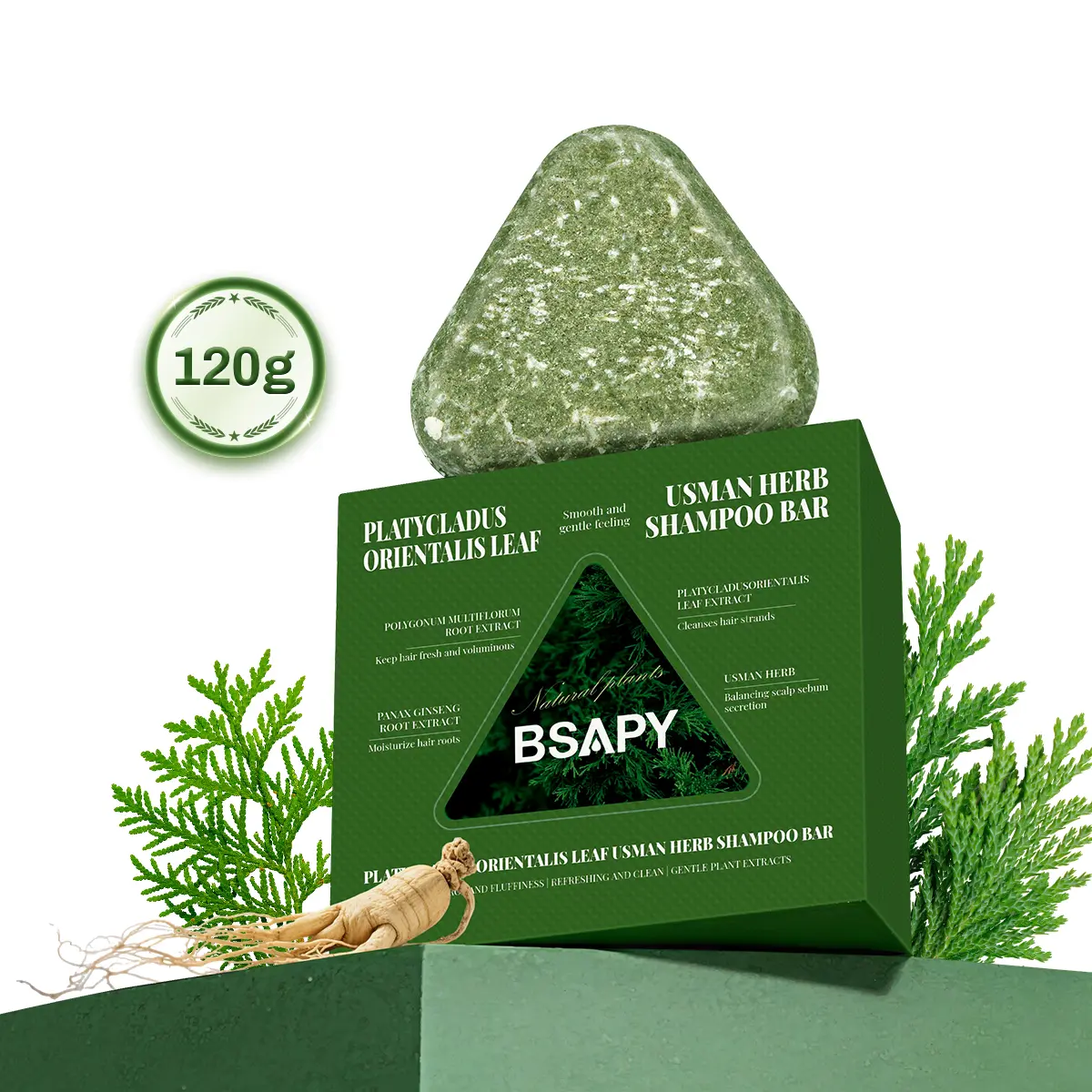 BSAPY Anti Hair Loss Shampoo Bar – DHT Blocker with Polygonum, Ginseng & Tea Tree, Strengthens Roots, Reduces Hair Fall, for Thinning Hair, Sulfate-Free, Herbal Hair Growth Soap 120g Haircare Cleansing Conditioner Biotin Hair Conditioner Bar, Cleanser, Na