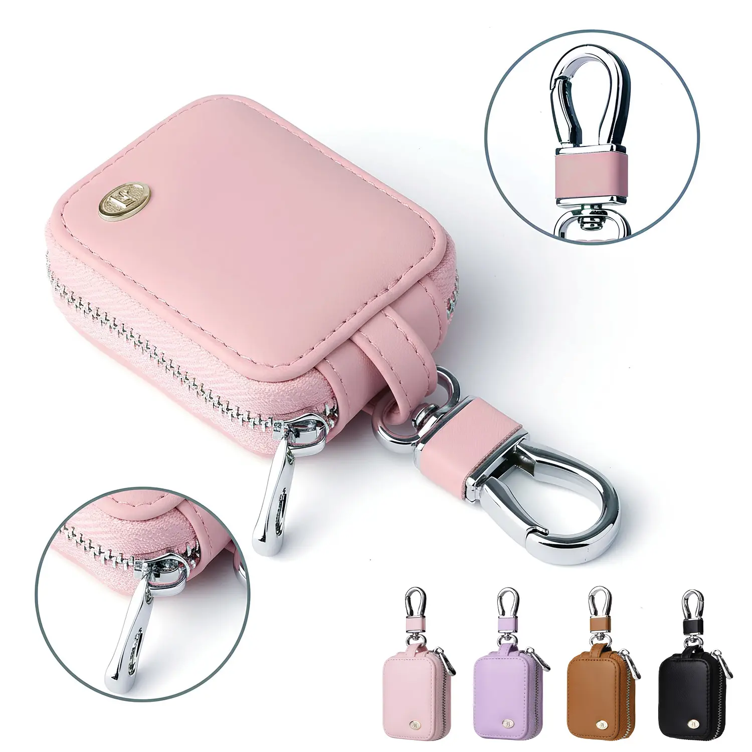 Vintage Polyurethane Universal Earbud Case - Compact Zipper Pouch, Headphone Accessory with Mesh Pocket, Dustproof Anti-Scratch, Metal Keychain, Cord Organizer, SD Card Holder, Purse Stuffer for Audio Devices, Mother's Day Gift, Headphone Accessories