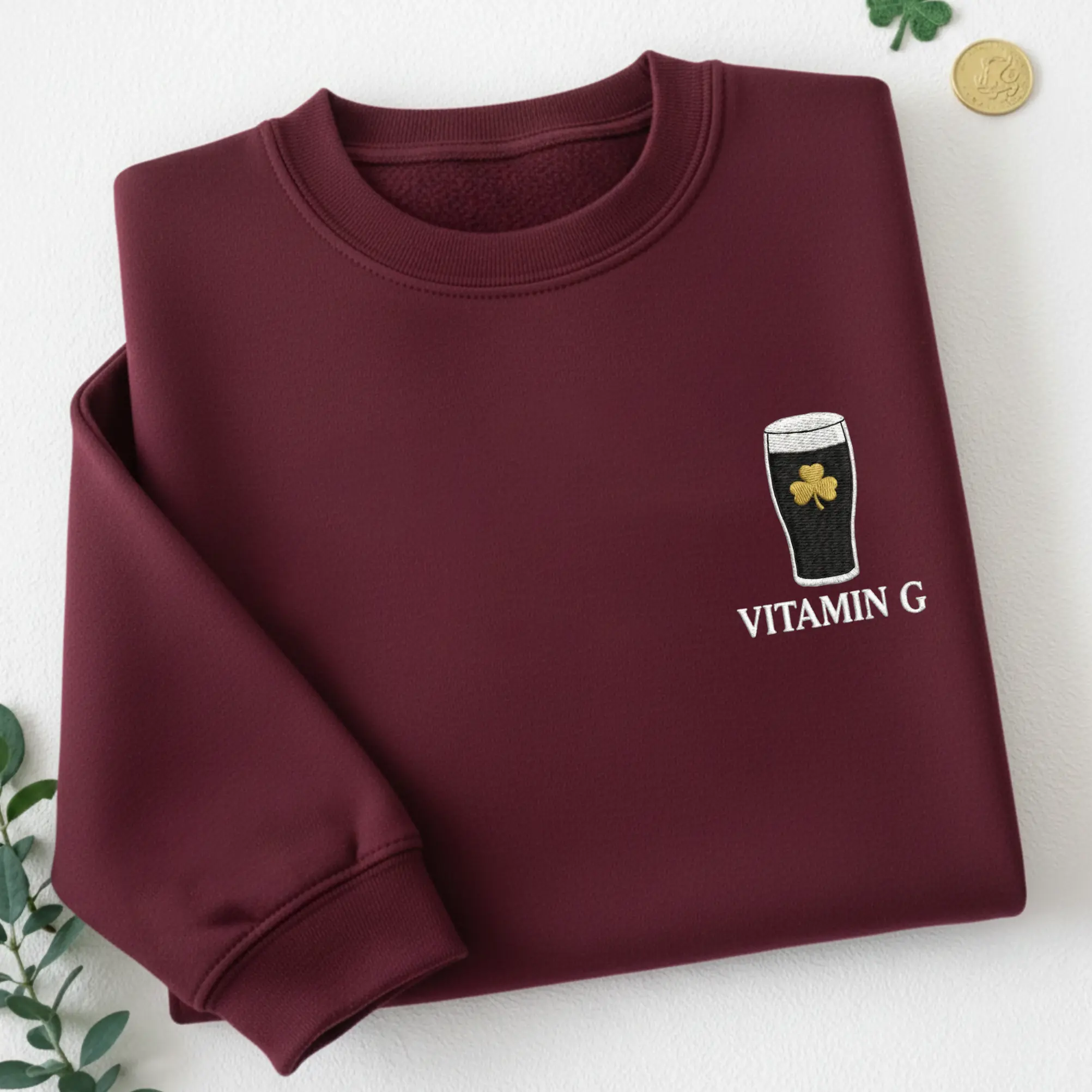 Embroidered Vitamin G Guinness Beer Sweatshirt, Funny Embroidered Beer Shirt, St. Patrick’s Day Gift, Irish Pub Party Tee Beer Lovers