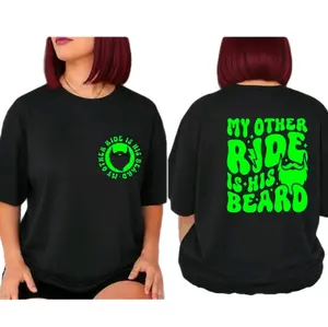 funny shirt my other ride is his beard humor  popular biker motorcycle rider black and lime green Short Sleeve T-Shirt graphic